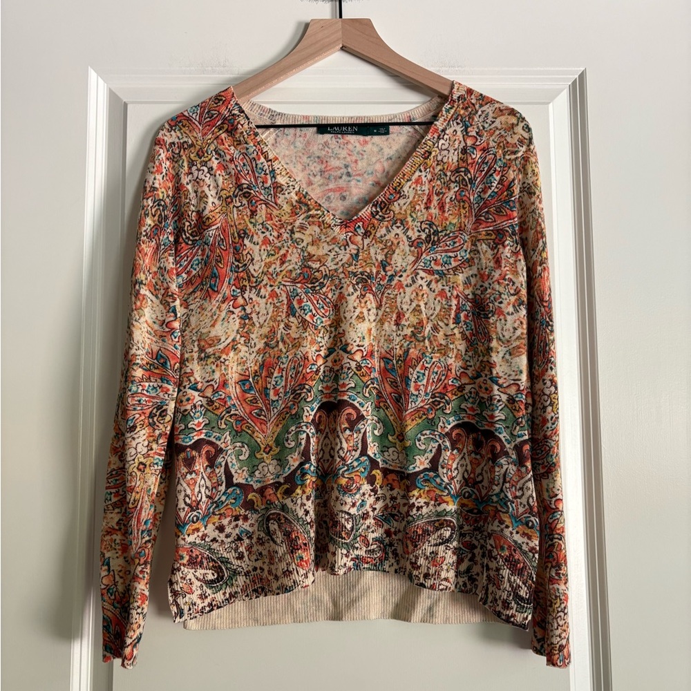 Lauren Ralph Lauren Linen Blend V-Neck Sweater